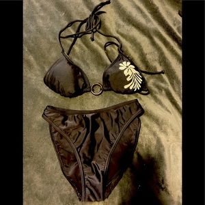 Black flowered bikini top